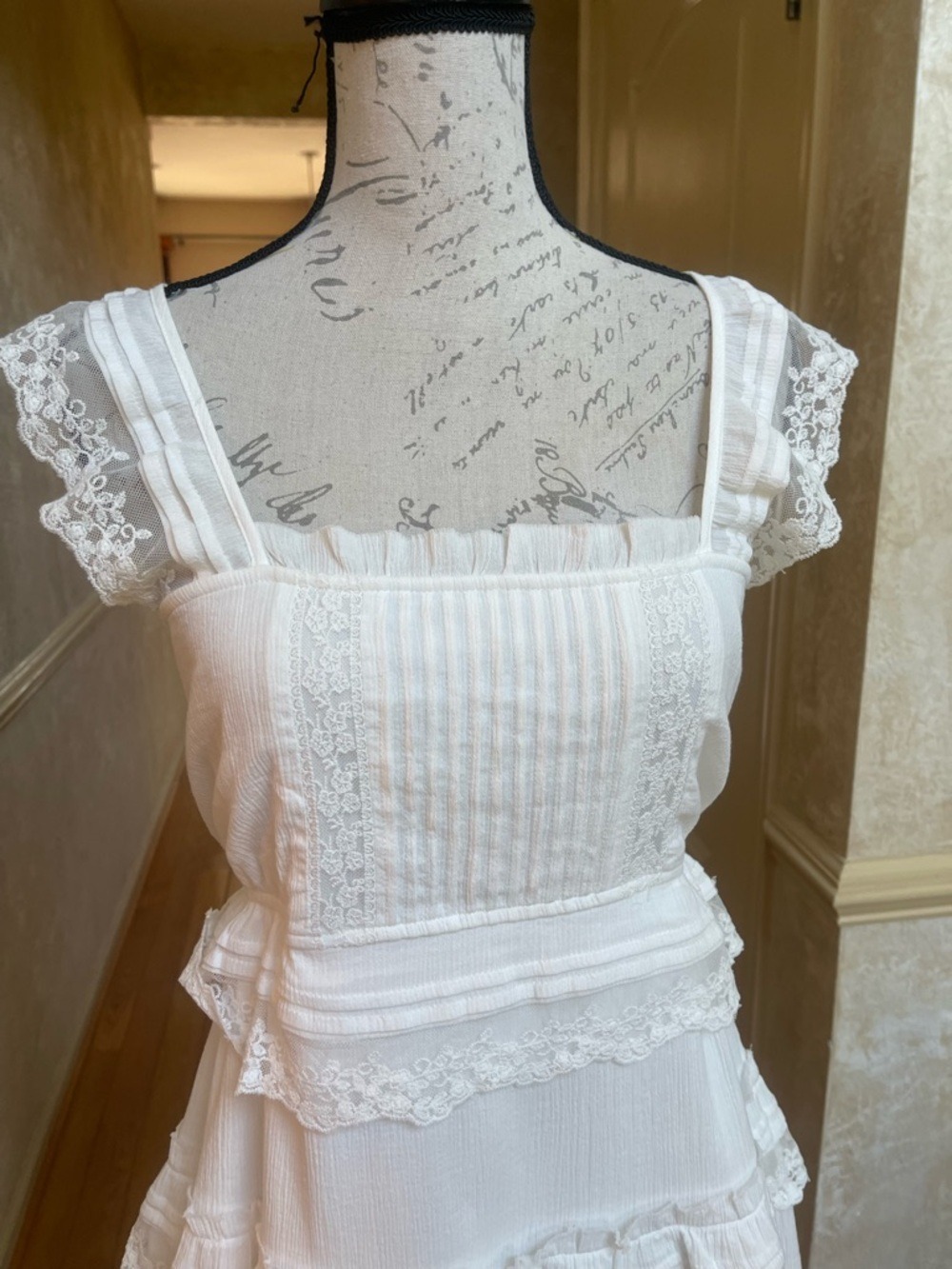 Altar'd State White Cotton Lace Tiered Mini Dress Cottagecore Sz S Coquette New - Picture 3 of 10